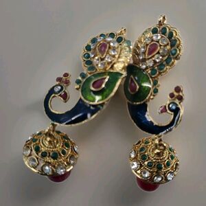 Statement Earrings Peacock Enamal Jhumkas India Dane Rhinestone